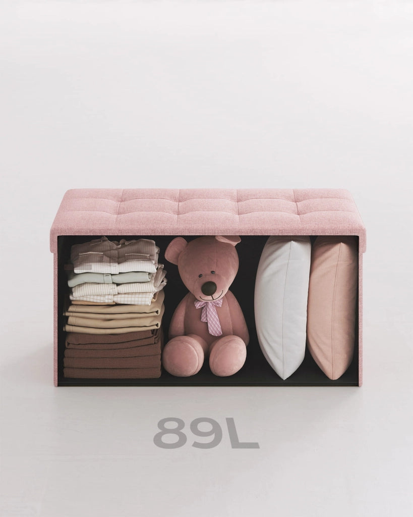 Valora POUF Contenitore portaoggetti in MDF rosa, tessuto simile al lino