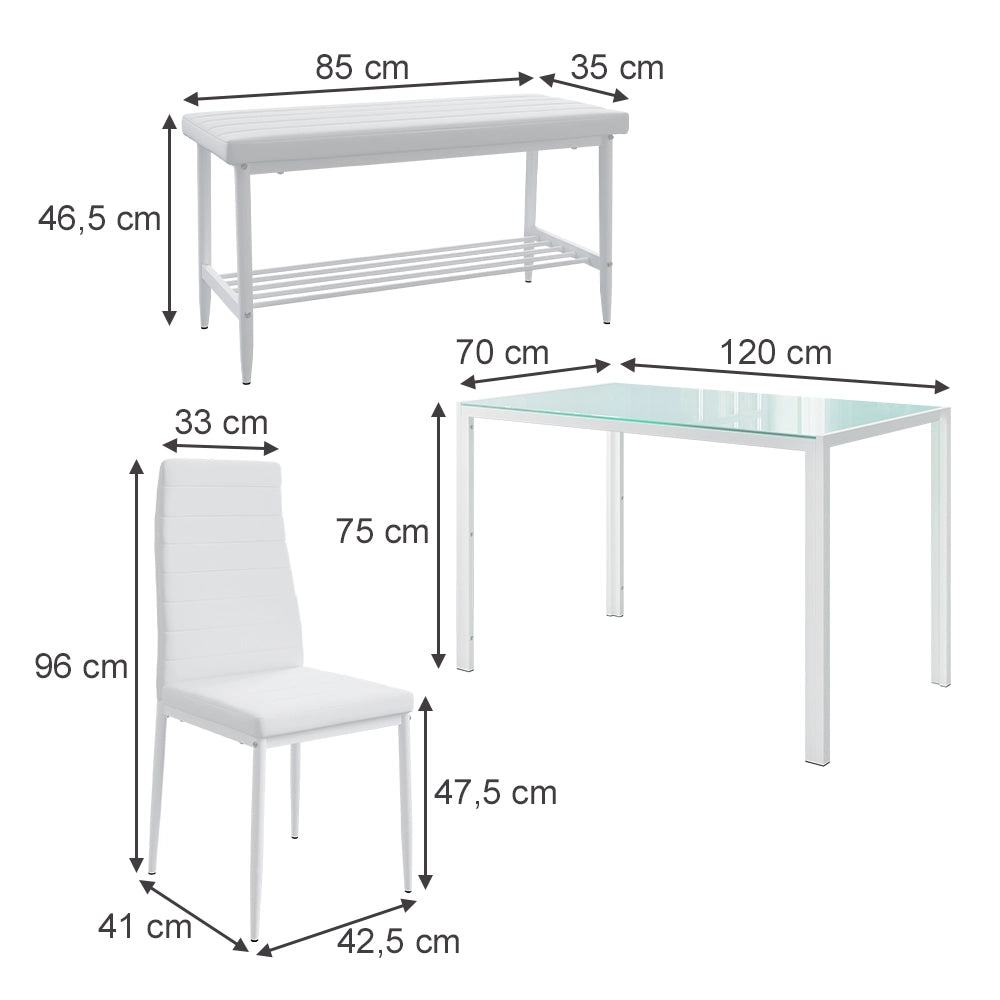 Vicco Set di tavoli da pranzo Bianco 120 x 70 cm 4 parti