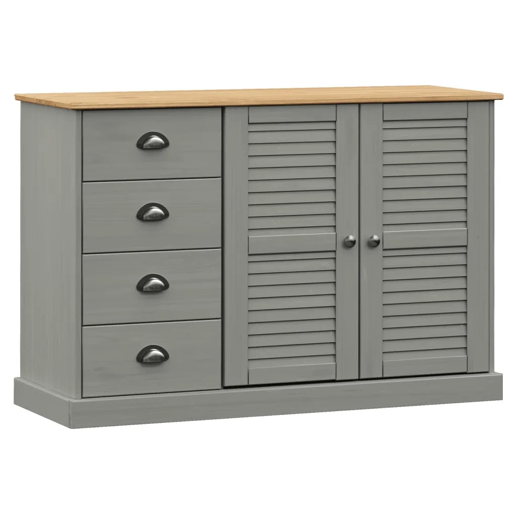 Credenza Cassetti VIGO 113x40x75 cm Legno Massello Pino Grigio 353189