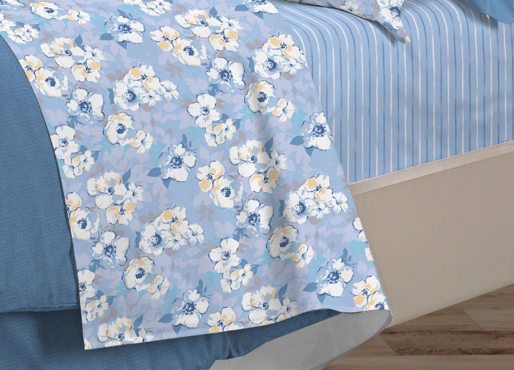 Completo Lenzuola Letto 100% Cotone Italy 3027 Disegno Indie - Matrimoniale - Azzurro