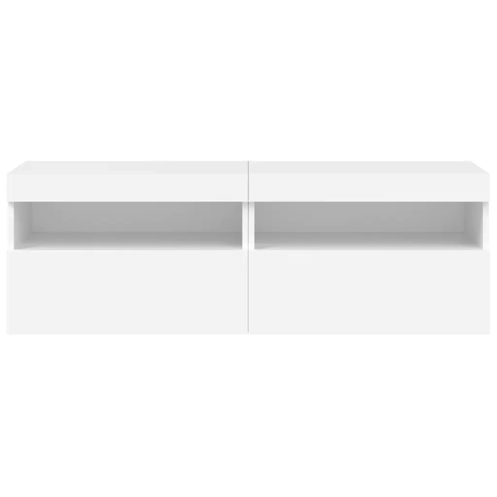 Mobili TV a Parete con Luci LED 2pz | Armadietto TV | Mobile Porta TV Bianchi 60x30x40 cm