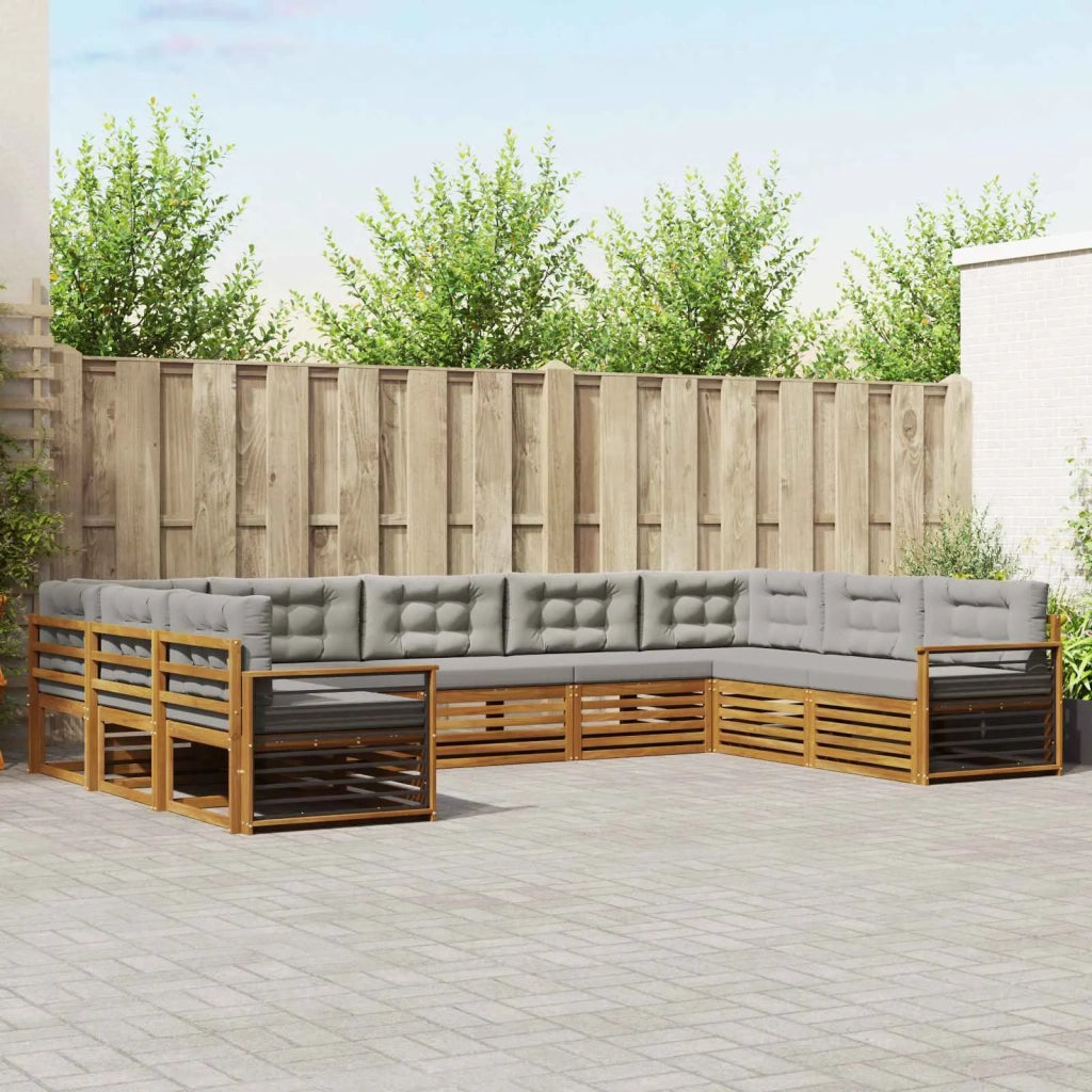 Set di divani da esterno 9 pcs Grigio Naturale e Chiaro