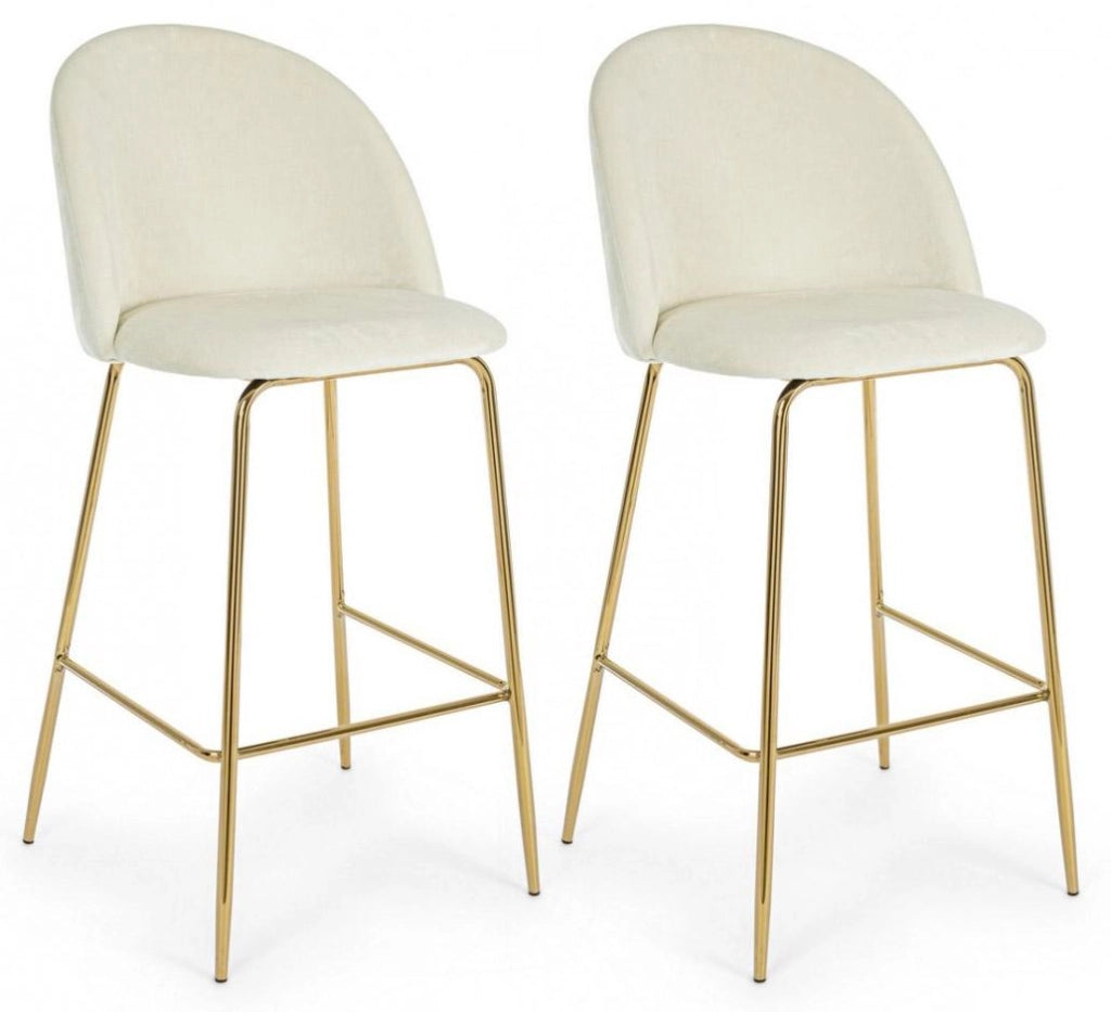 Set 2 Sgabelli 51x55x105 cm in Poliestere Effetto Velluto Bianco