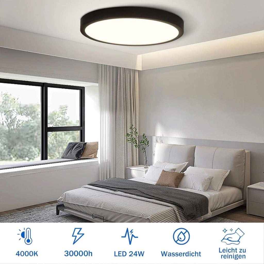ZMH Lampada da soffitto plafoniera LED rotonda nera 24W 4000K bianco neutro 23cm per cucina ufficio soggiorno