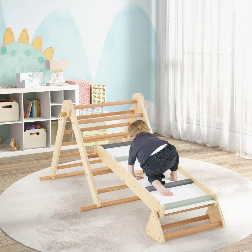 Set di arrampicata 3-in-1 per bambini con rampetta a doppia faccia, Arrampicatore in legno pieghevole per bambini Naturale-Giocattoli sportivi