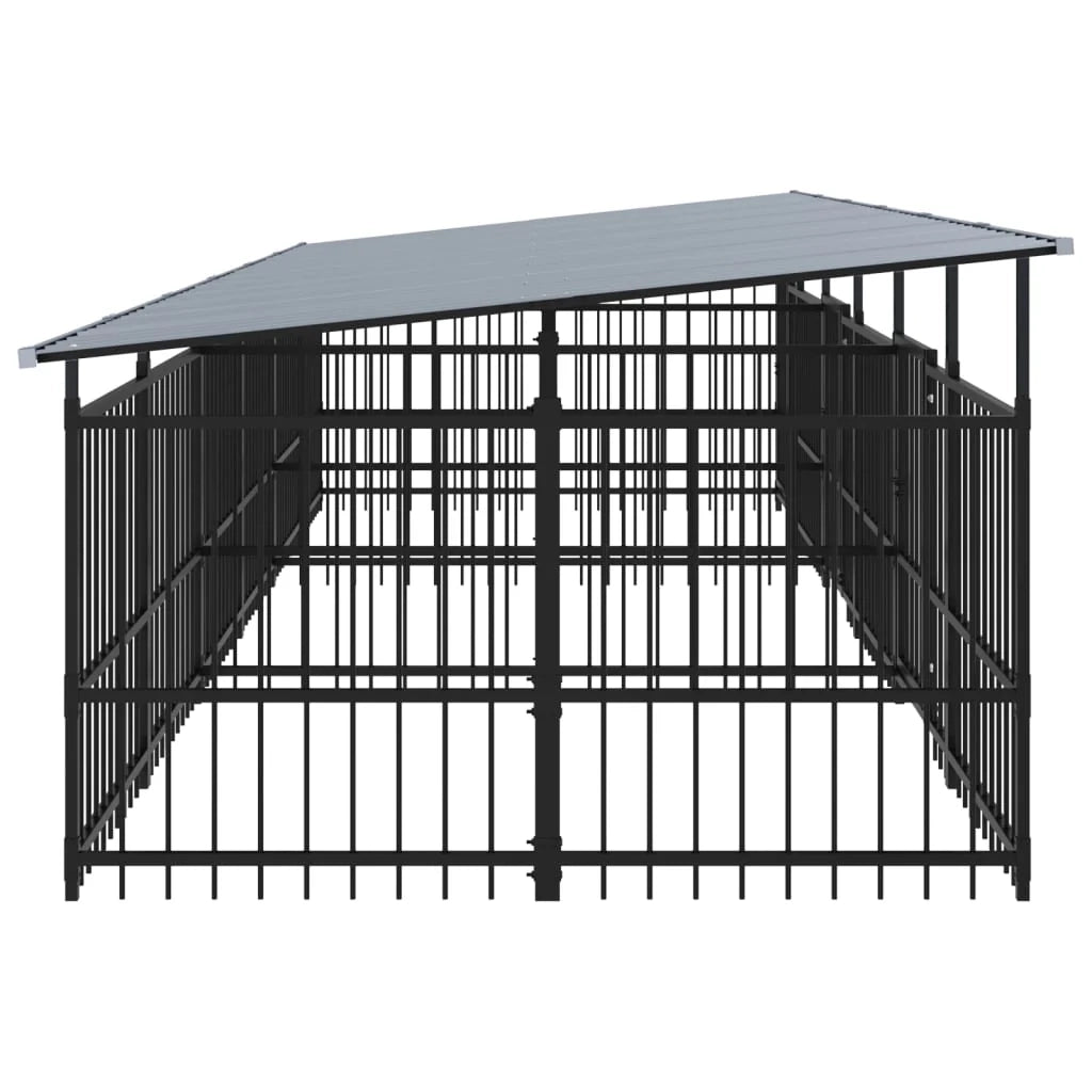 Cuccia gabbia per animali da esterno pac con tetto per cani in acciaio 11,26 m² nero 02_0041735