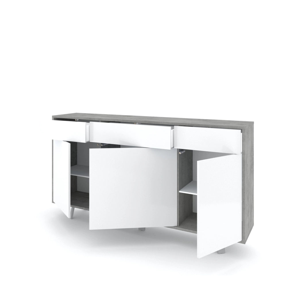 Credenza 3 ante/3 cassetti VELBRUK cemento/bianco lucido