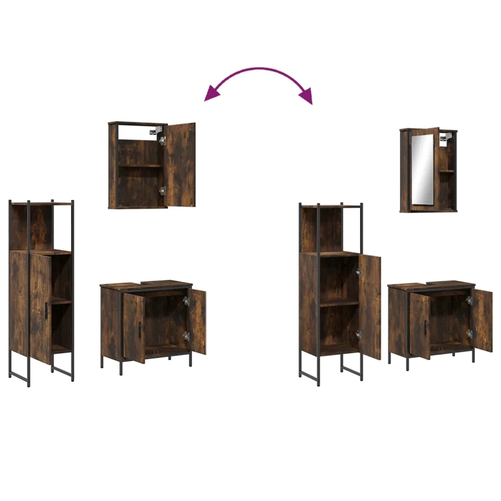 Set Mobili da Bagno | Armadio da bagno 3 pz Rovere Fumo in Legno Multistrato