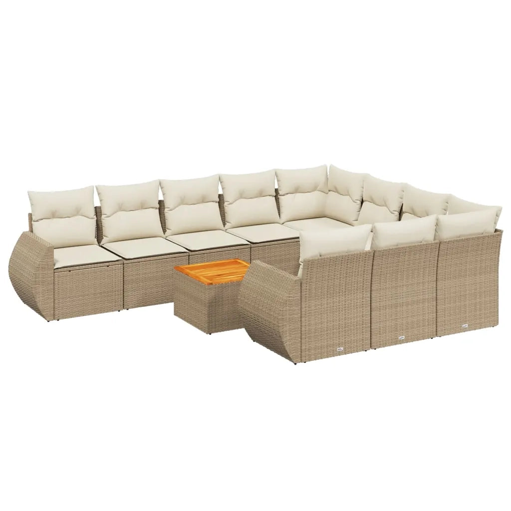 Set Divani da Giardino 11 pz con Cuscini Beige in Polyrattan 3257514