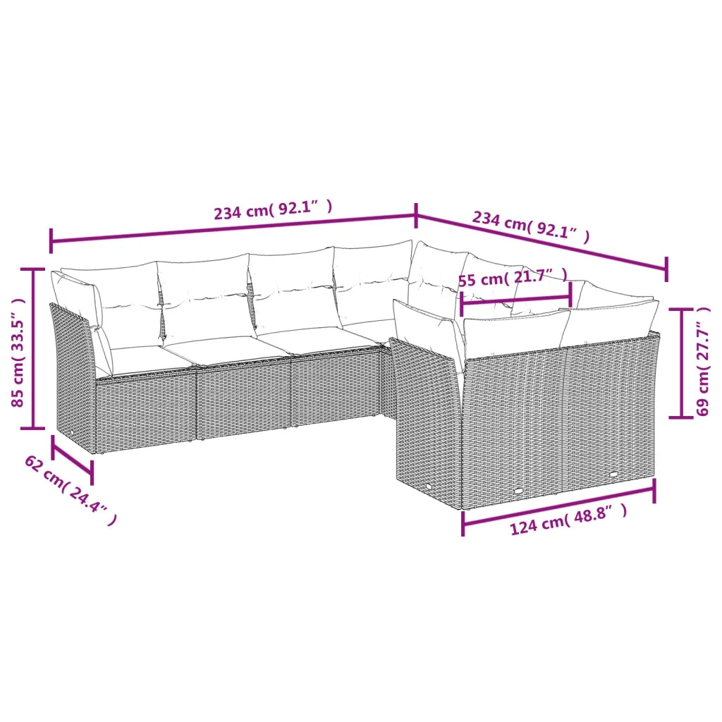 Set Divano da Giardino 8 pz con Cuscini Grigio in Polyrattancod mxl 113503