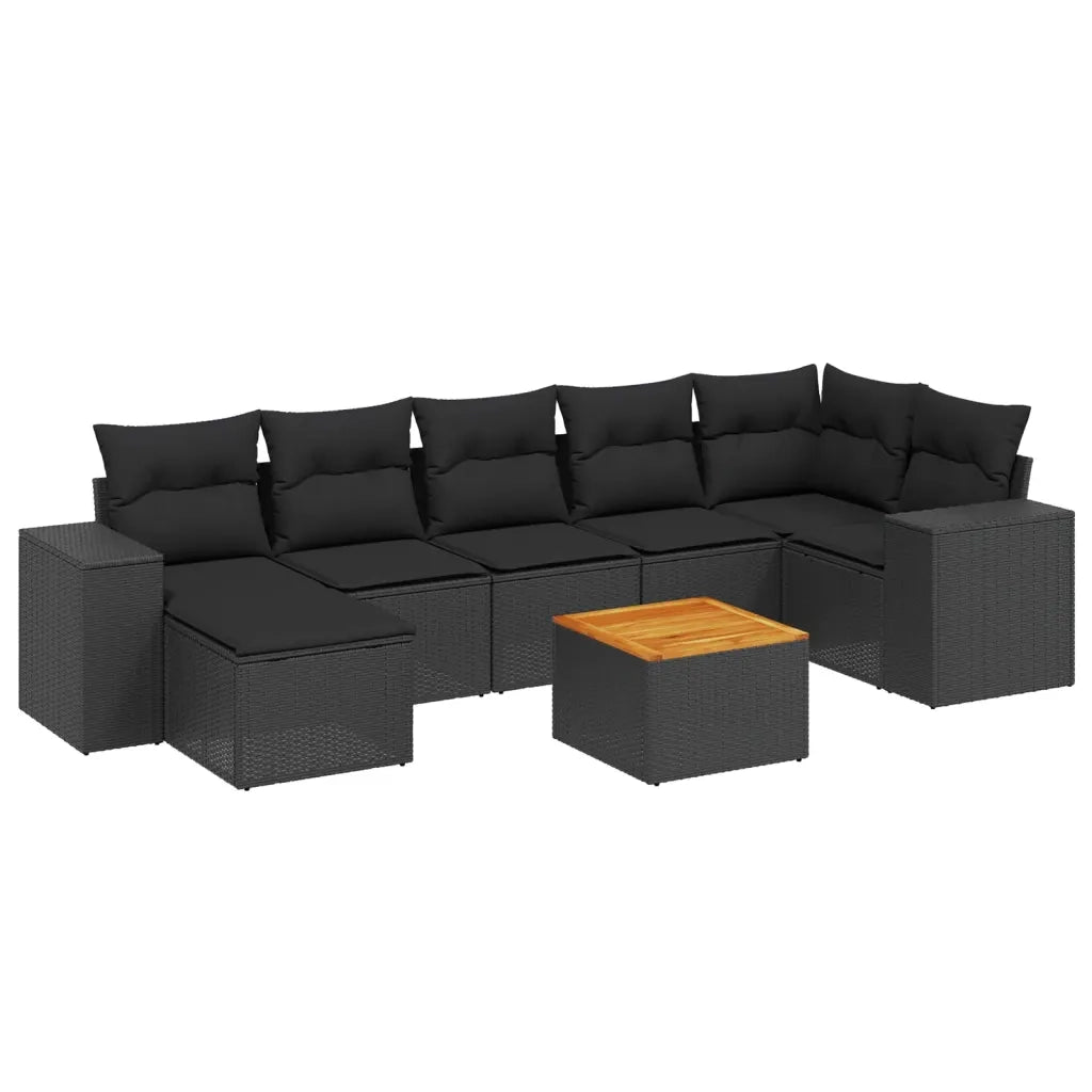 Set Divani da Giardino con Cuscini 8 pz Nero in Polyrattan 3257882