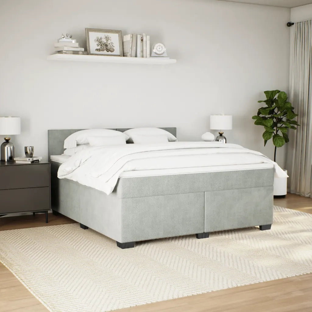 Giroletto a Molle con Materasso Grigio Chiaro 180x200cm Velluto