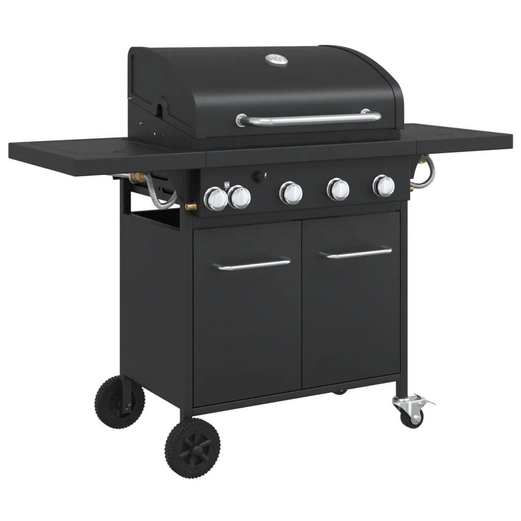 Griglia Barbecue a Gas con 5 Bruciatori Nero in Acciaio