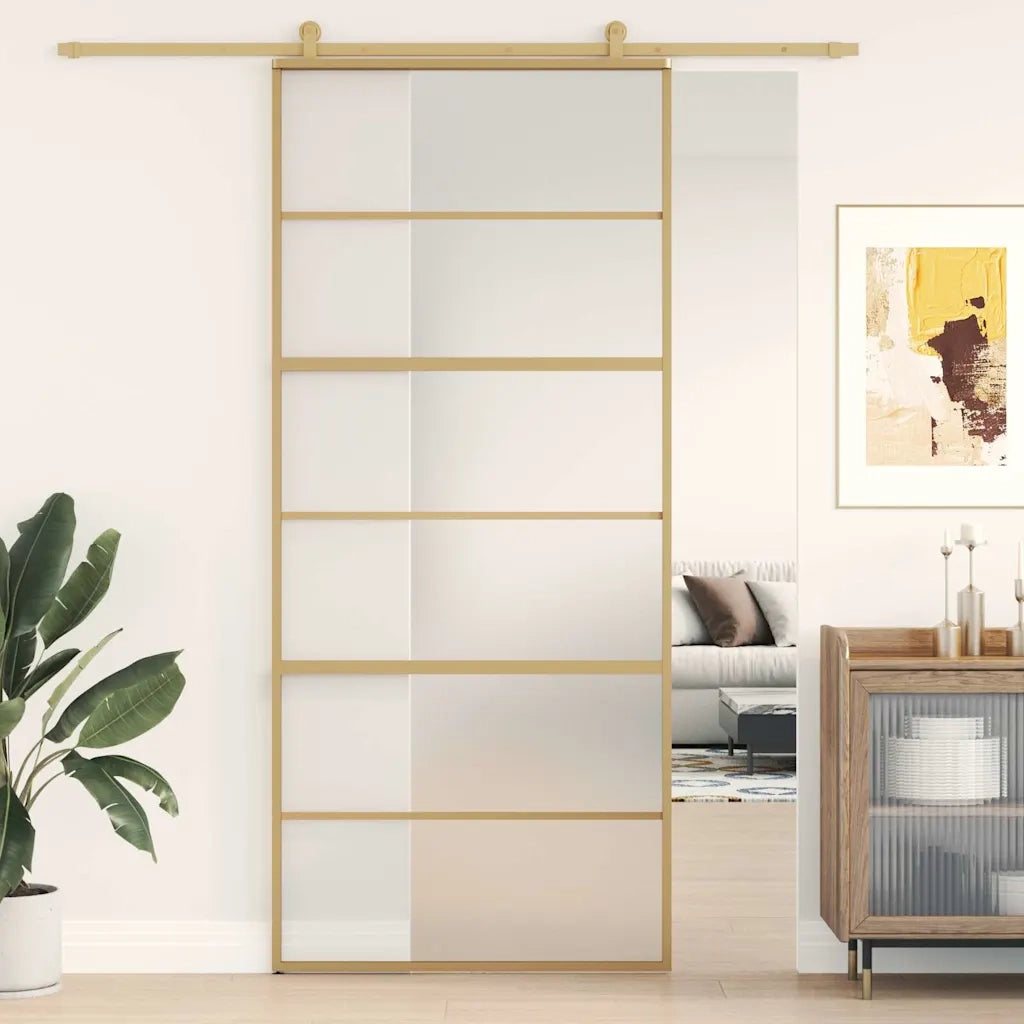 Porta Scorrevole Dorata 90x205 Vetro Smerigliato ESG Alluminiocod mxl 131667