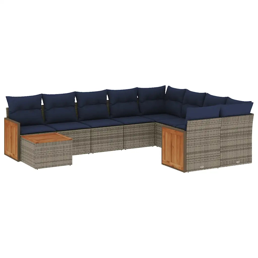 Set Divani da Giardino 10 pz con Cuscini Grigio in Polyrattan 3228000
