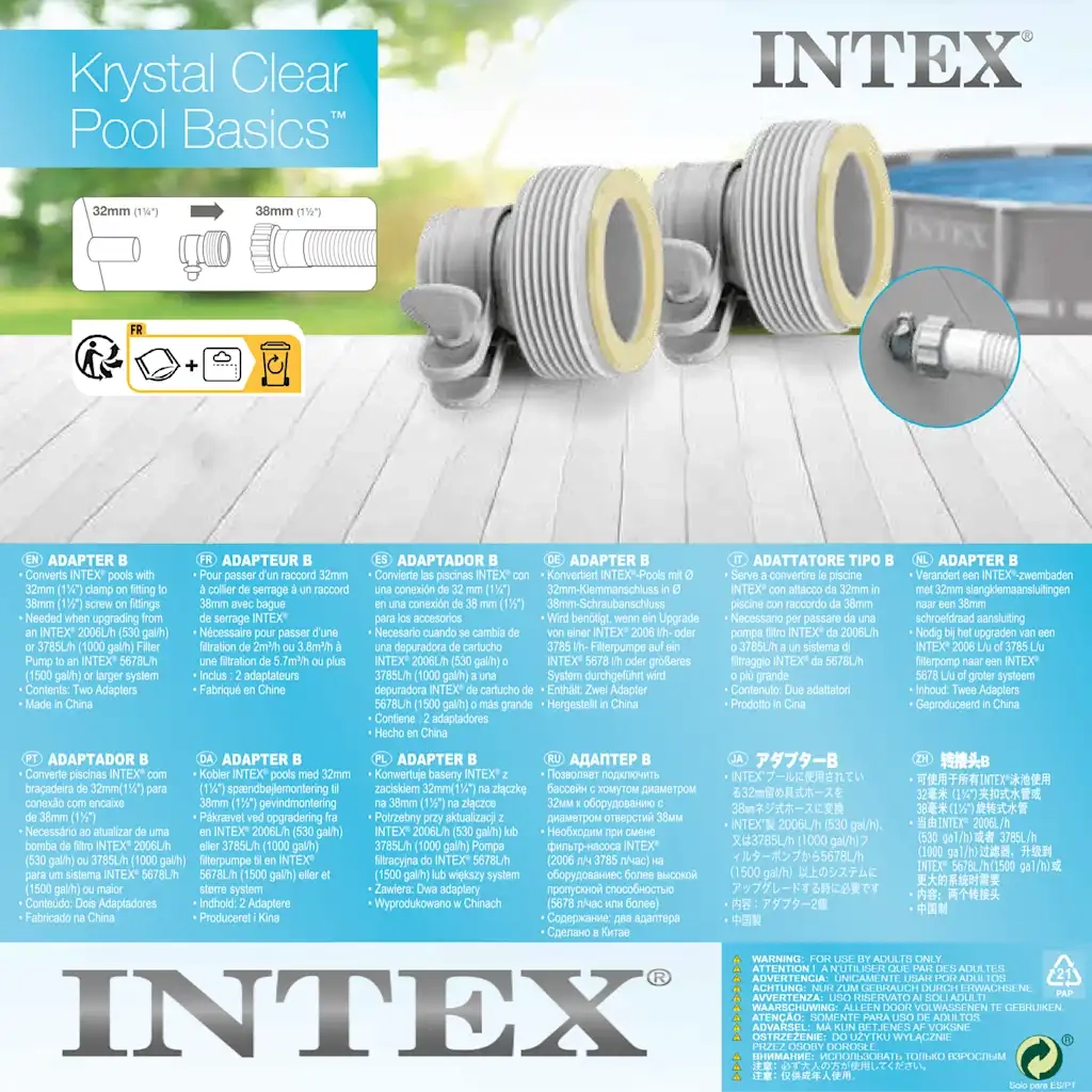 INTEX Adattatori B 2 pz per Tubi Flessibili 32 mm to 38 mm 92563