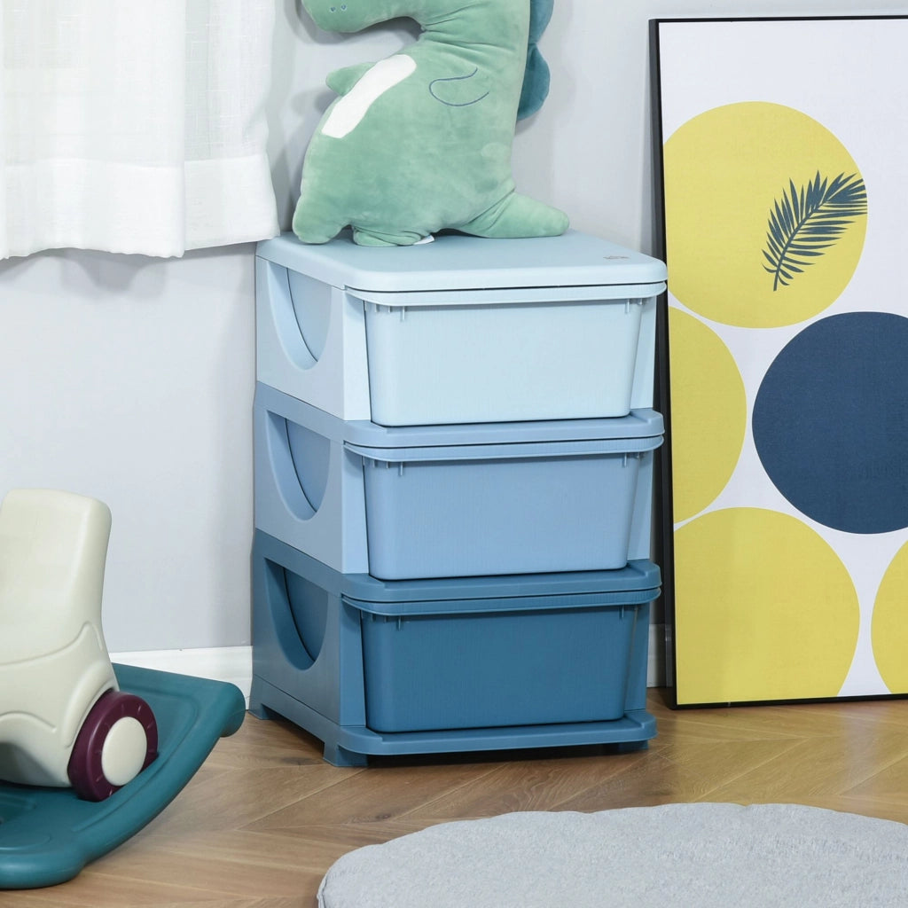 Cassettiera 3 Cassetti per Bambini ¨C zephmum ¨C Azzurro 37x37x56.5 cm