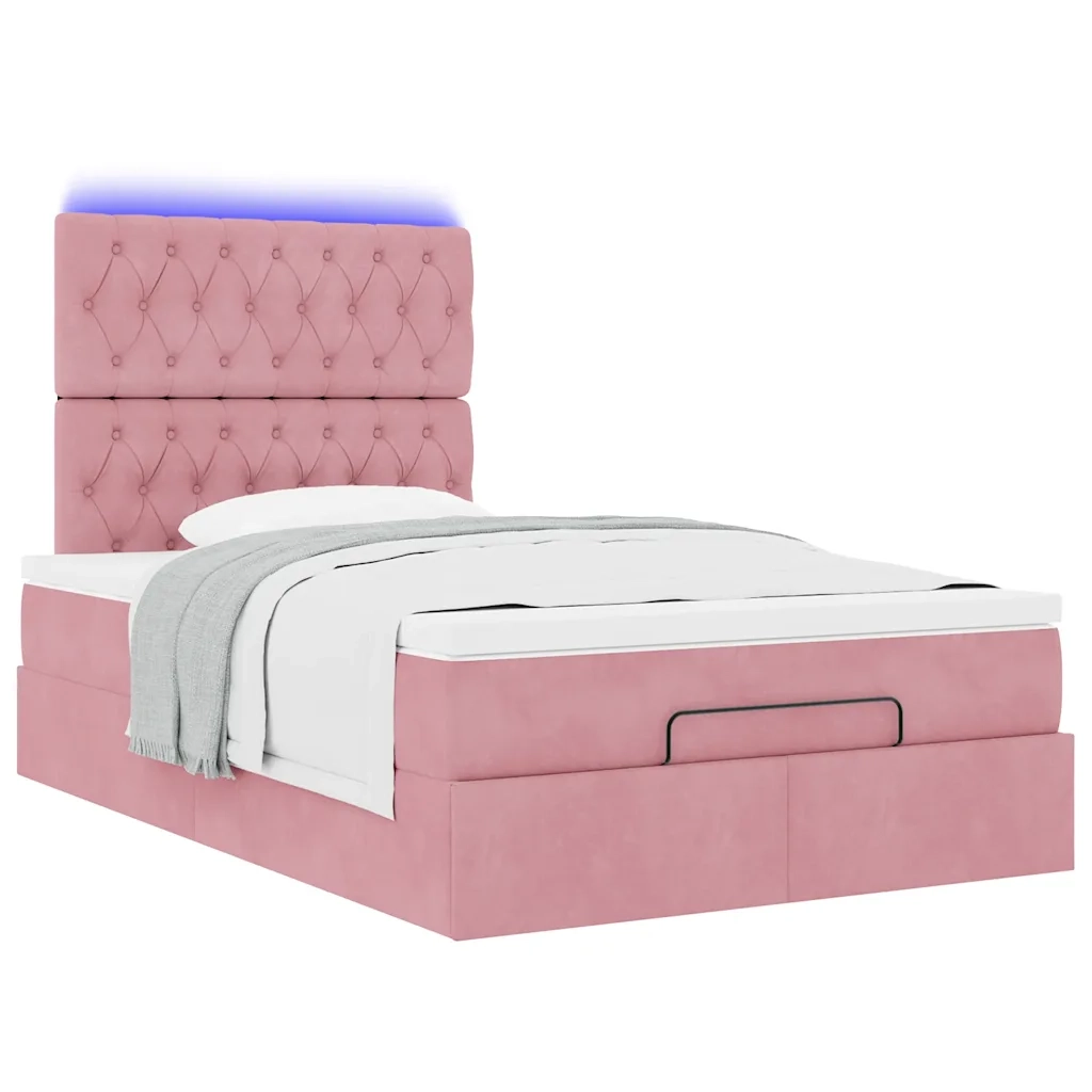 Struttura Letto Pouf con Materassi Rosa 120x190 cm Velluto 3314383