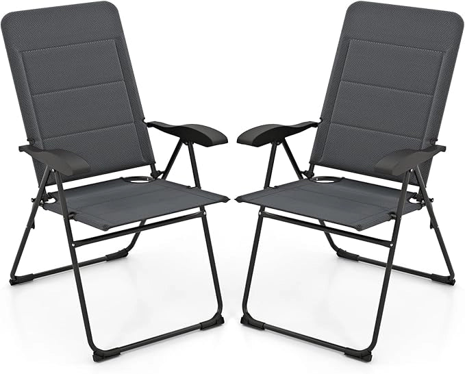 Set di 2 Sedie da Giardino, Poltrona Reclinabile da Giardino con Schienale Regolabili a 7 Posizioni, Sedia Pieghevole Imbottite per Giardino,Spiaggia, Portata 136 kg (Grigio)