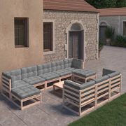 Set Divani Giardino 11 pz con Cuscini in Legno Massello di Pino 3077169