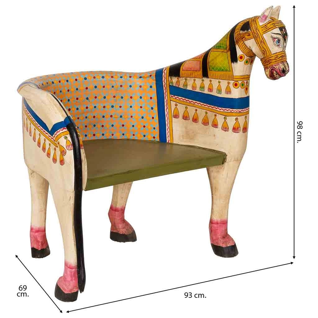 Panca artigianale in legno multicolore, 93x69x98h cm