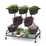 Fioriera verticale rialzata 100 x 56 x 99 cm con 7 vassoi per piante e 4 ruote bloccabili in PP nero 20_0012223