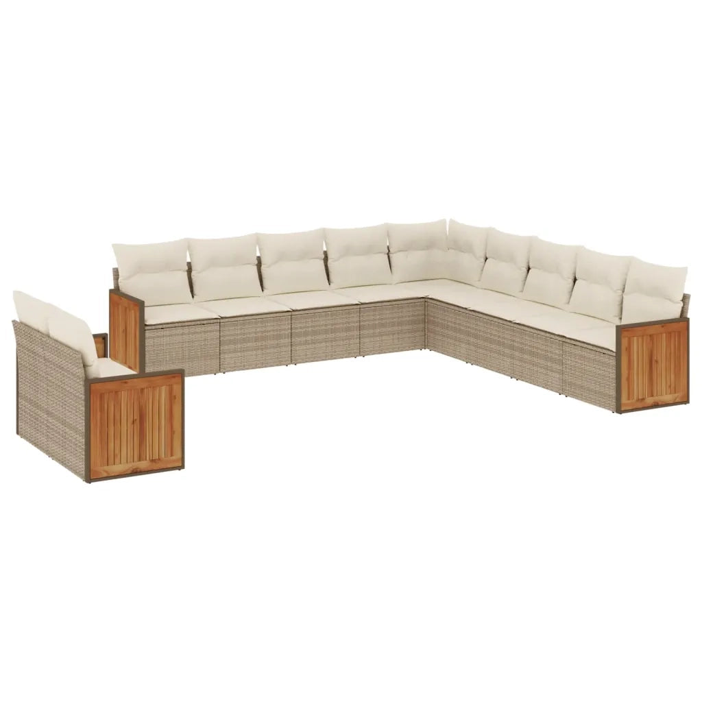 Set Divani da Giardino 11 pz con Cuscini Beige in Polyrattan