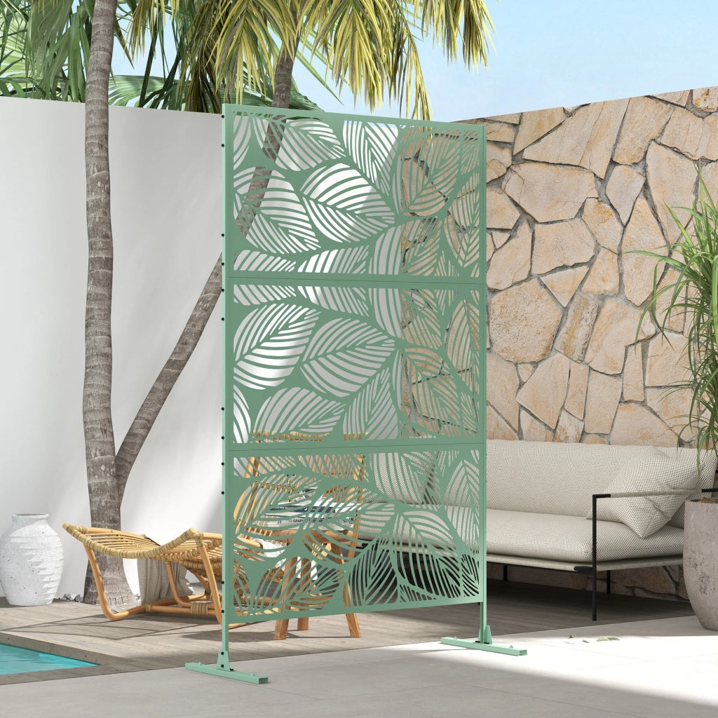 Pannello frangivista decorativo ¨C Xylo ¨C metallo verde motivo vegetale 122x45x198 cm