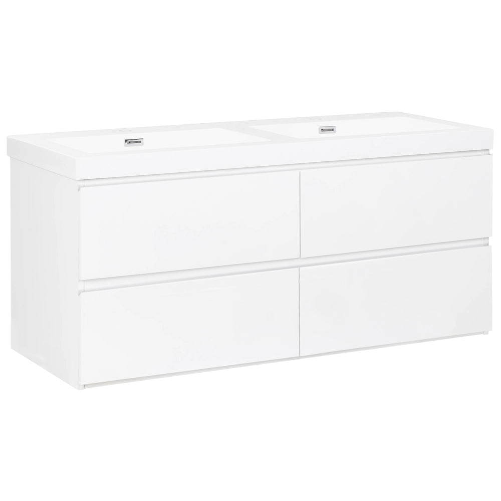 Mobiletto pensile con lavabo in legno MDF 2 cassetti 120 x 46 cm bianco stile moderno