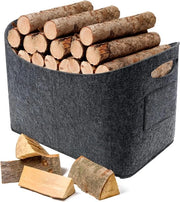 Materiale di accumulo per legna - Contenitore per legna Extra grande cesta in pelle con maniglia 63 litri 53 x 40 x 30 cm - Ripiegabile e contenitore per legna spesso - Contenitore multifunzionale per acquisti giocattoli giornali
