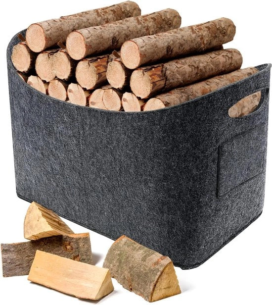 Materiale di accumulo per legna - Contenitore per legna Extra grande cesta in pelle con maniglia 63 litri 53 x 40 x 30 cm - Ripiegabile e contenitore per legna spesso - Contenitore multifunzionale per acquisti giocattoli giornali