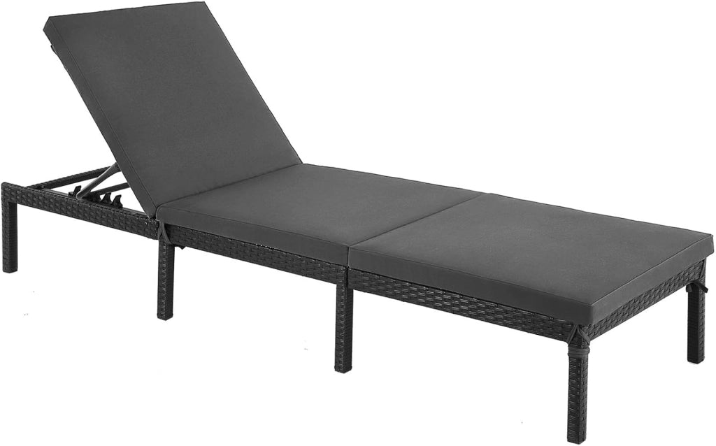SONGMICS Lettino Prendisole, Sdraio in Rattan Sintetico, Materassino di 5 cm, Schienale Inclinabile, 59 x 198 x 28 cm, Max Portata 150 kg, Giardino Balcone Terrazzo, Beige GCB27BRV1