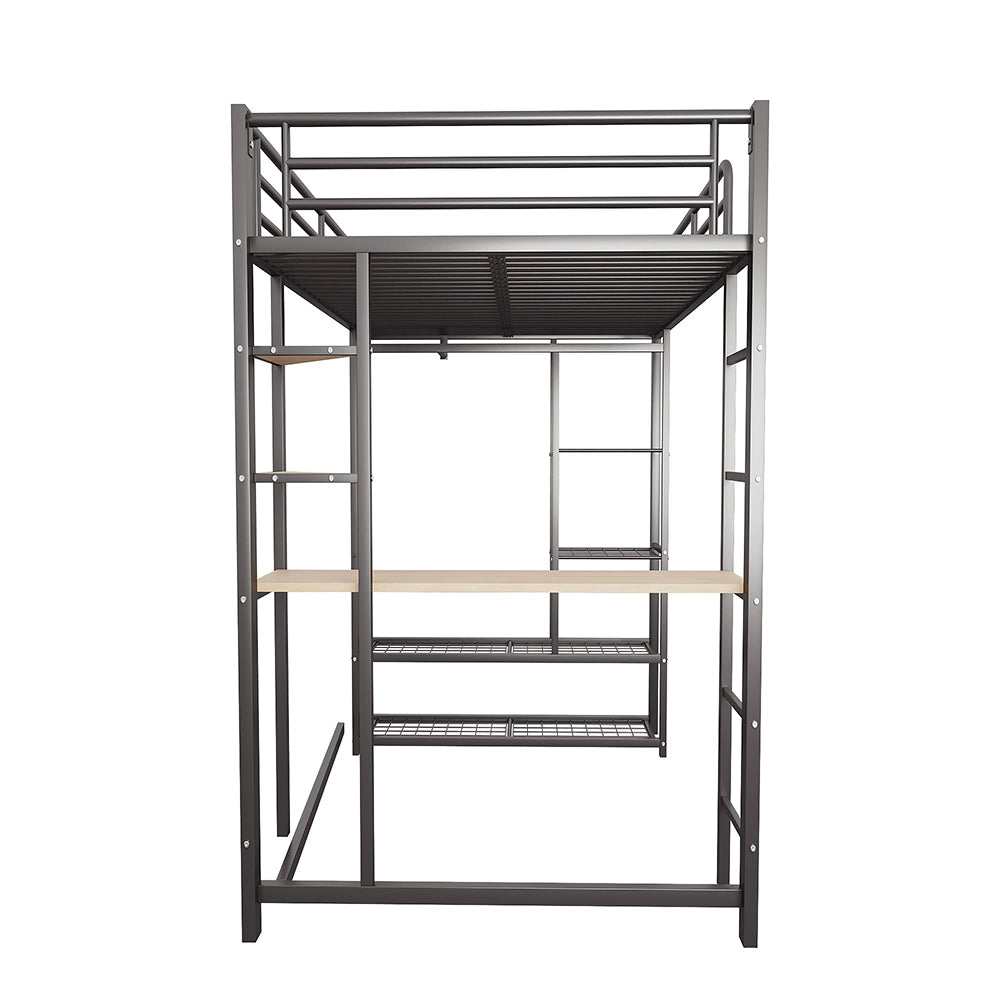 Letto a Castello Bambini – Xylo – 90x200cm Nero, con Scala, Tavolo Sospeso, Scomparti Ripostiglio