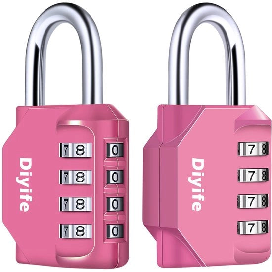 2-pack combinazione a 4 cifre, chiusura a molla, combinazione resettabile, combinazione impermeabile per armadietto, garage, valigia - rosa