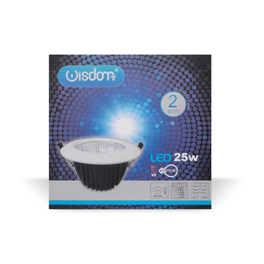 Faro led da incasso tondo con chip cob 25w 4000K luce naturale
