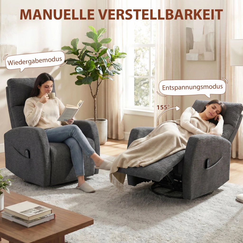 Poltrona Massaggiante Elettrica Reclinabile Girevole ¨C Zephmum ¨C Grigio Scuro