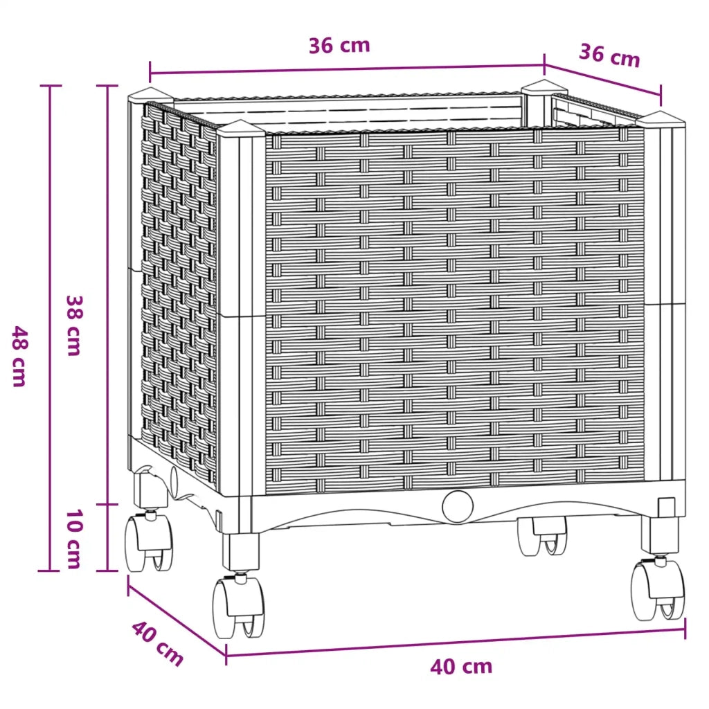 Vaso da Giardino con Ruote Blu Grigio 40 x 40 x 48 cm PP 3422911