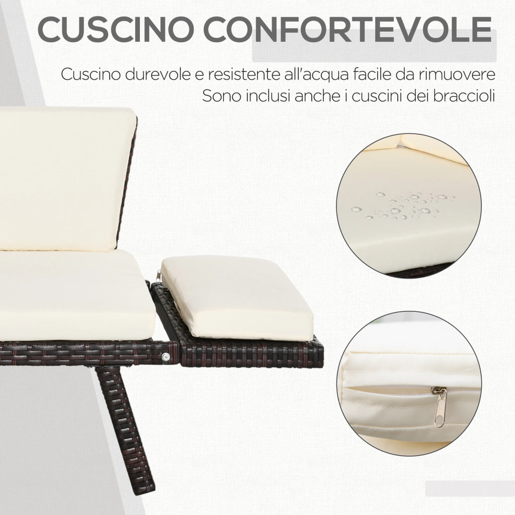 Divano 2 Posti da Giardino in Rattan ¨C zephmum ¨C Bianco e Marrone 129x63x67
