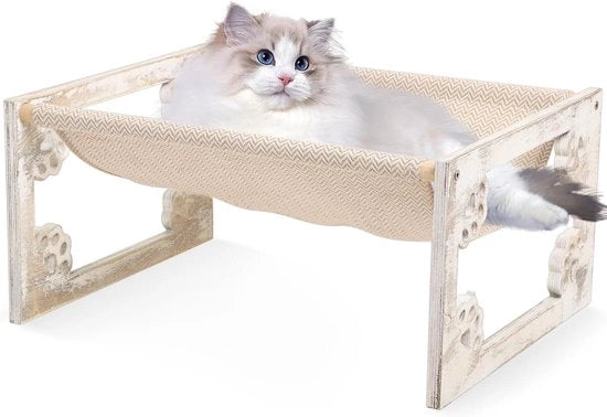 Letto per gatti - Materiale in legno soffice e lavabile, con struttura rustica da fattoria - Inclusa una rete per gatti da appendere per piccoli animali