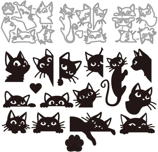 Taglierini per DIY - Disegno Gatto - 3 pezzi - 123x101mm/110x95mm/104x93mm - Matrici per taglio in acciaio inossidabile