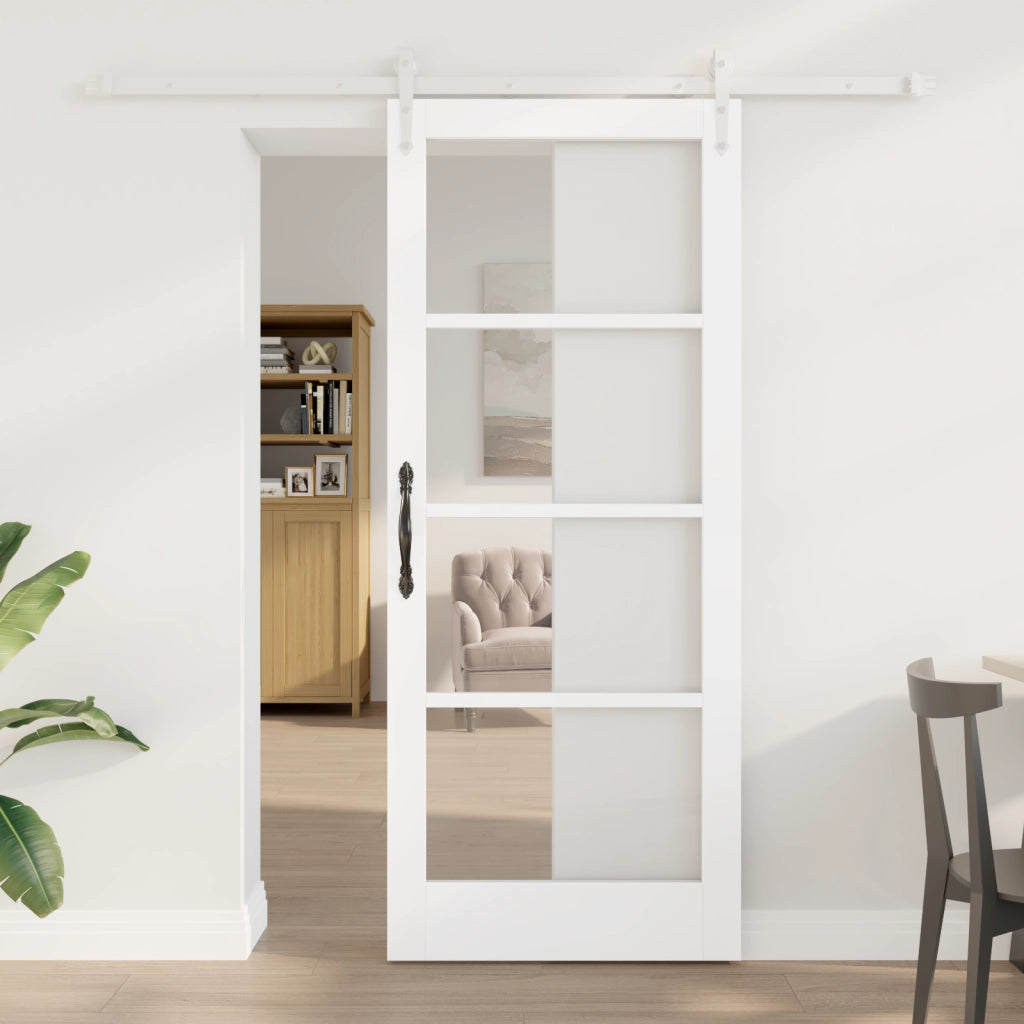 Porta scorrevole  con set hardware bianco 83x202 cm legno massello di pino