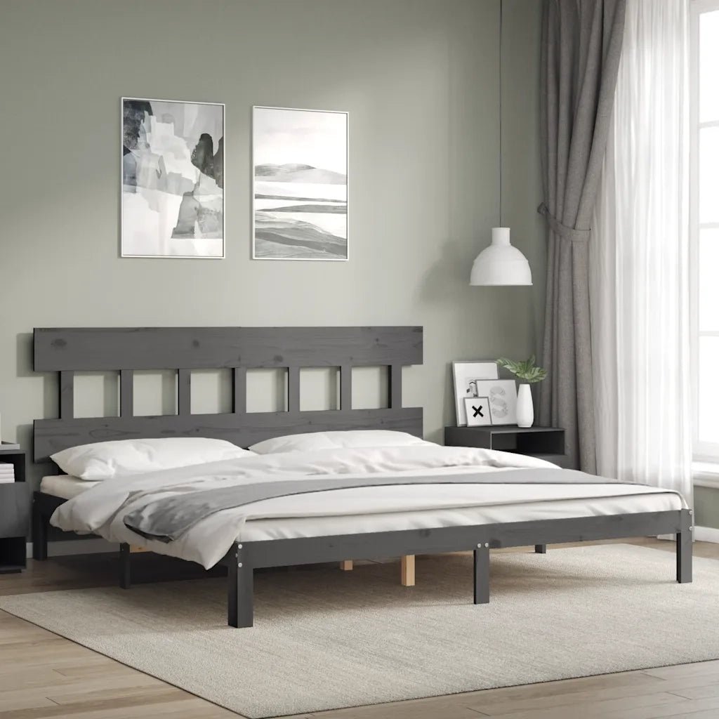 Letto matrimoniale | Letto per adulti | Giroletto con Testiera Grigio 200x200 cm in Legno Massello