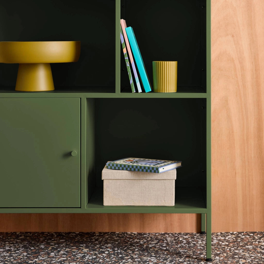 Credenza industriale in metallo con 6 scomparti, verde