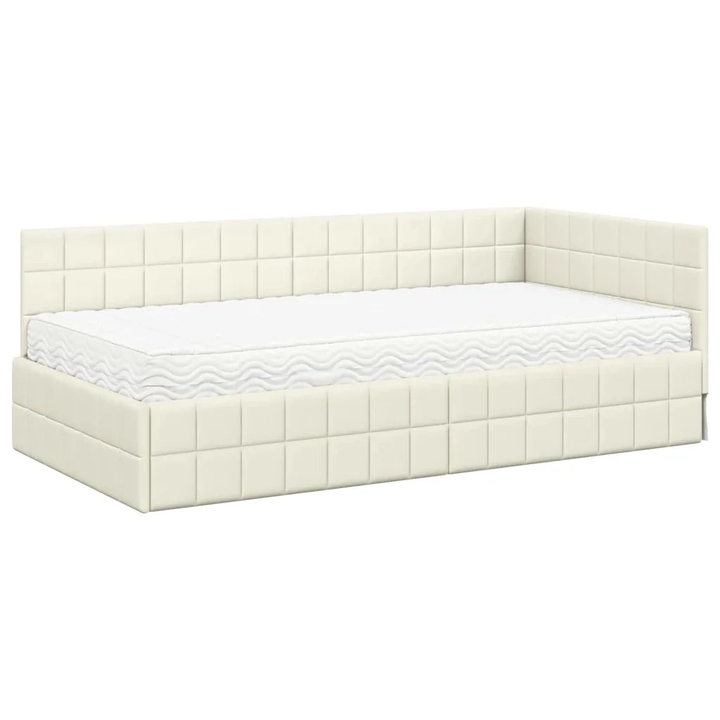 Struttura Letto Angolare con Materasso 2 pcs Crema Velluto