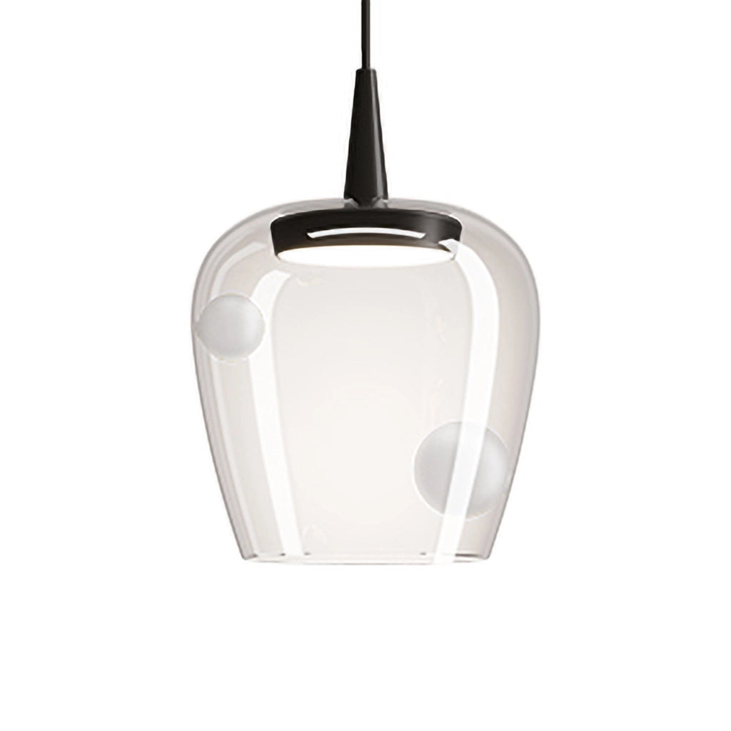 Zafferano Lampada a sospensione Bilia 230V LED 8W in vetro borosilicato soffiato, finitura Nero Sabbiato, diametro 18 cm, altezza totale 324 cm