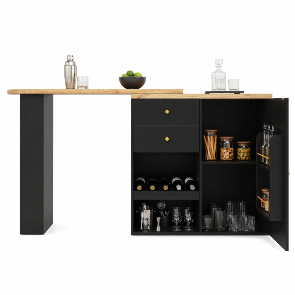 Mobile Contenitore con 4 Cassetti e 3 Ripiani Aperti Girevoli per Soggiorno Sala da Pranzo Studio in MDF Nero