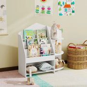 Libreria per bambini in legno bianco con 7 vani aperti e scaffali frontali