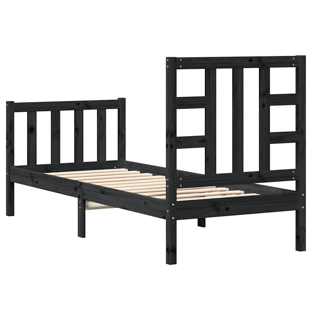 Giroletto con Testiera-Struttura Letto con testiera Nero Small Single in Legno Massello 521643