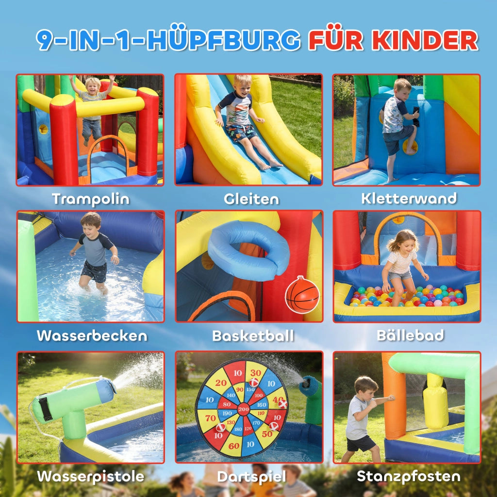 Castello Gonfiabile Bambini con Scivolo e Piscina ¨C zephmum ¨C 330x290x185 cm Multicolore