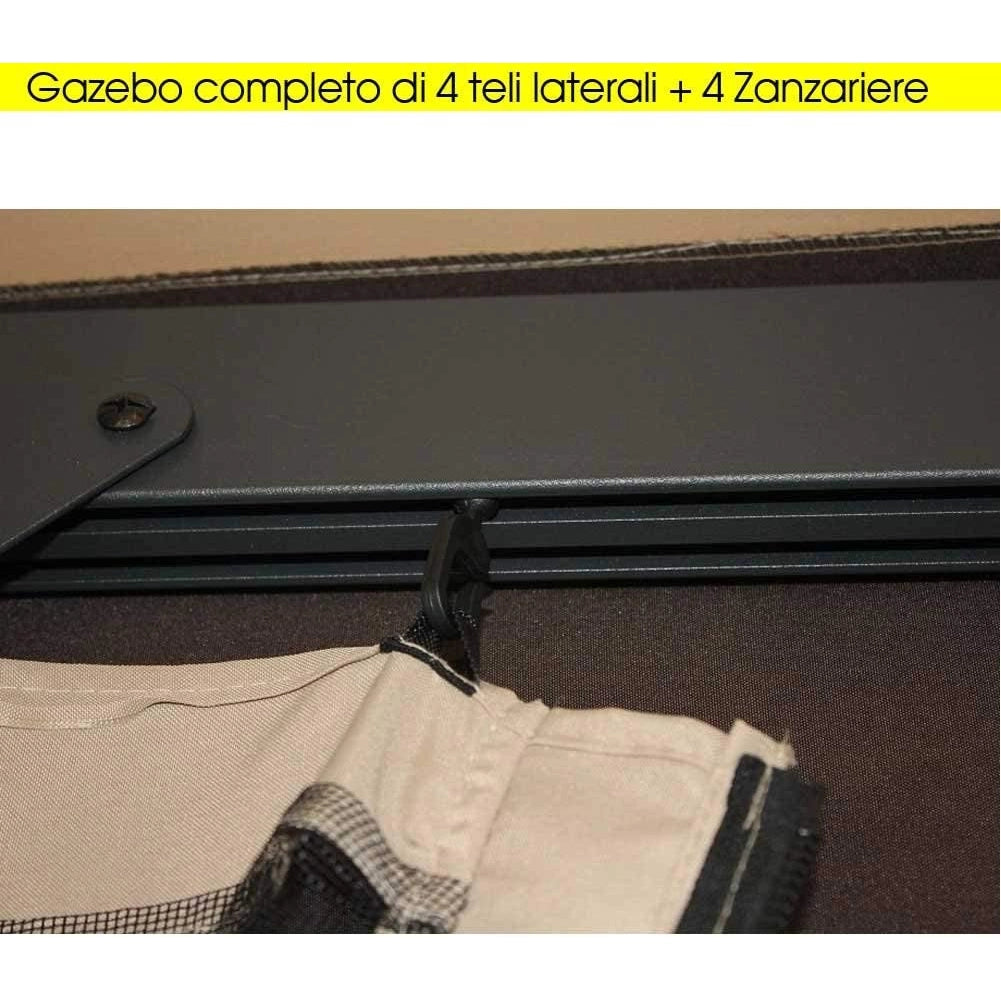 Gazebo Royal 3X4 Metri In Alluminio Impermeabile Zanzariera Antipioggia Moka